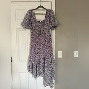 Astr The Label Lavender Floral Ruffle Midi Dress